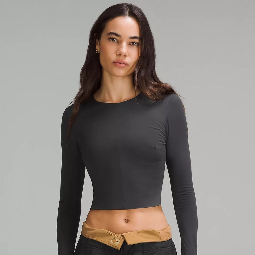 EUC lululemon athletica Black Fitted Crop Long Sleeve Top